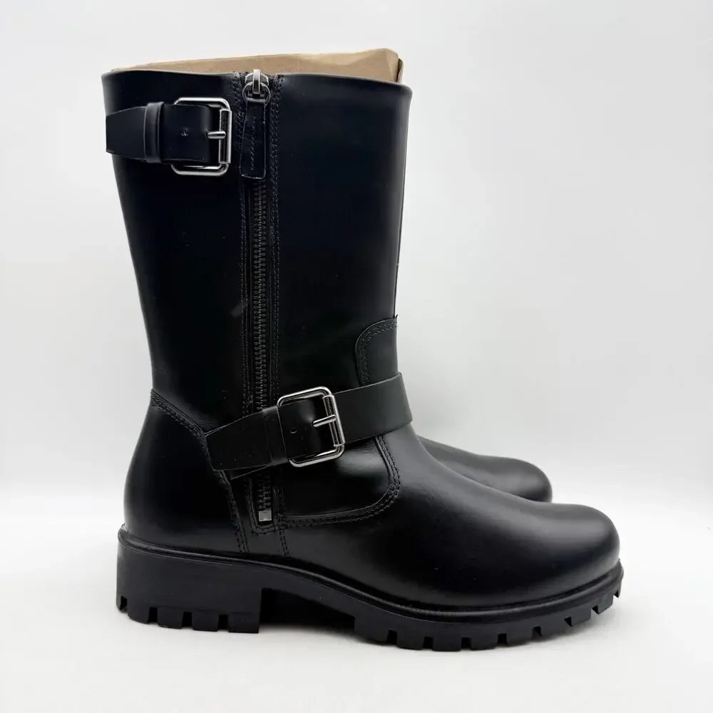 ECCO Womens Modtray Moto Mid Calf Boots EU 38 US 7-7.5 Black Leather NWOB